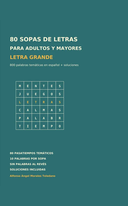 Portada de 80 Sopas de Letras para Adultos y Mayores