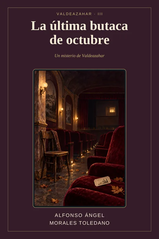 Portada de La última butaca de octubre, novela de misterio acogedor (cozy mystery) en español